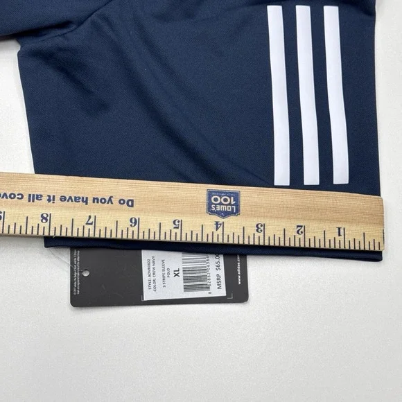 $65 Adidas Men's Polo Shirt 3 Stripe Regular Fit Performance Golf-Navy-Medium XL - Picture 5 of 8